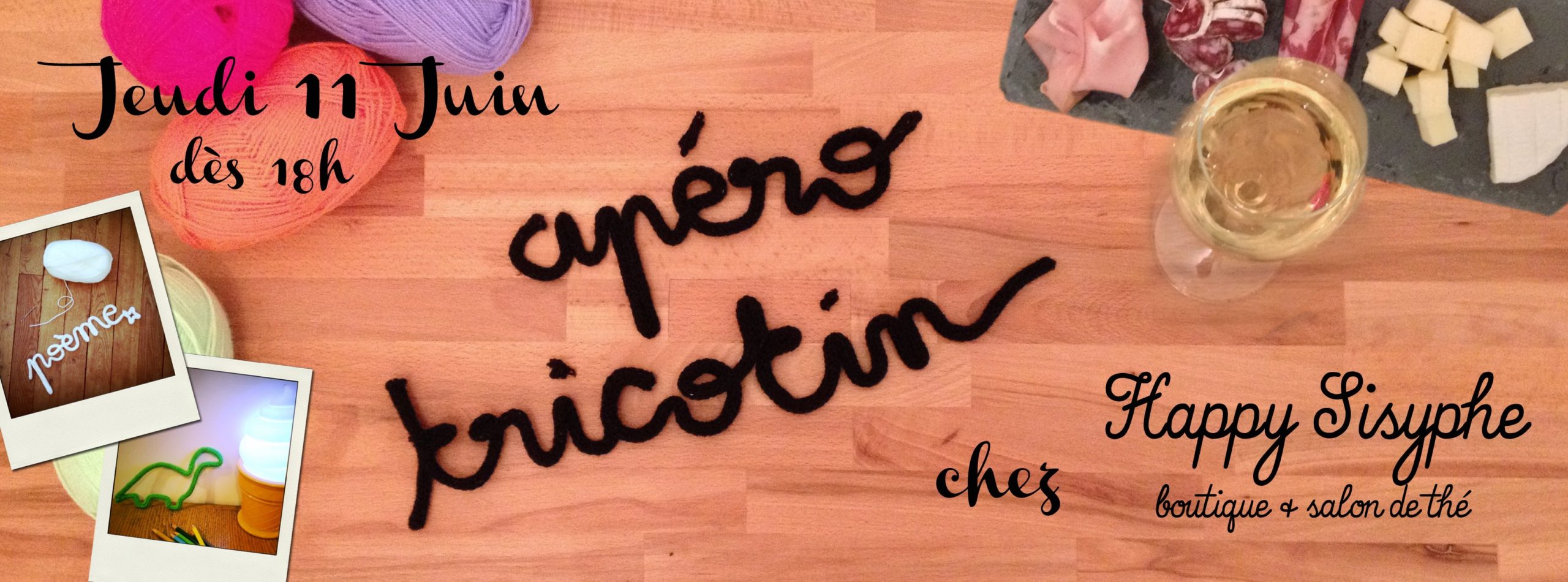 Un apéro créatif entre copines ça vous tente ? RDV chez Happy Sisyphe pour découvrir comment fabriquer votre déco en tricotin autour d'un verre. Le tricotin est un petit appareil qui permet d'obtenir des tubes de laines tricotées, très sympa à utiliser en déco. Pendant cet apéro-atelier, vous pourrez fabriquer le mot de votre choix en laine, en choisissant votre couleur et la typo utilisée. (Idéal si vous voulez faire un cadeau de naissance original et fait main !) ↓↓↓ RDV Jeudi 11 Juin à partir de 18h. 25€ par personne, sur réservation, une planche et un verre de vin offert. Tout le matériel sera fourni. Nous utilisons un tricotin mécanique, si vous en avez un vous pouvez l'apporter pour apprendre à vous en servir, comptez 20€ environ si vous souhaitez en acheter un. Contactez nous par message privé, mail happysisyphe@hotmail.fr ou directement en boutique.