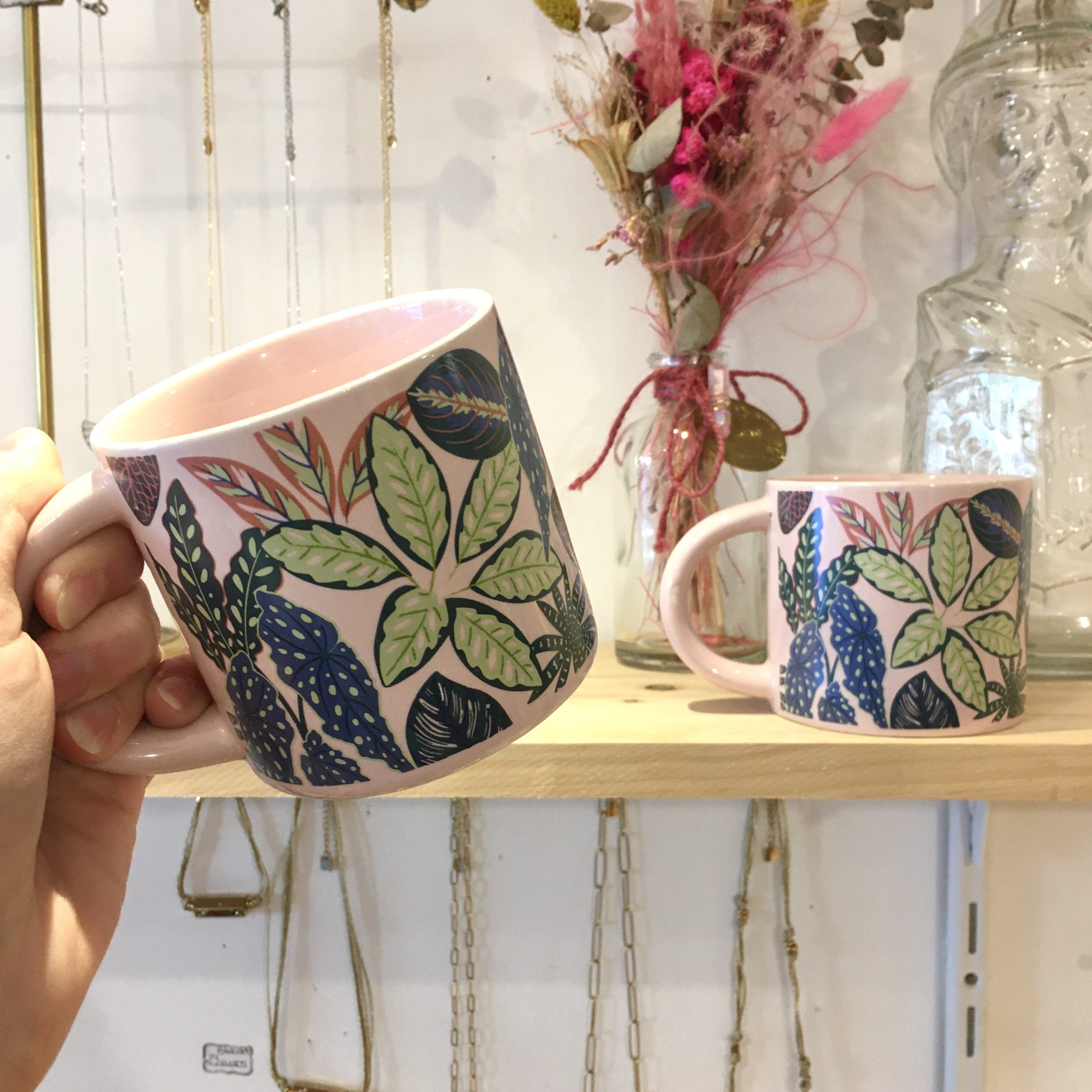 Mug feuillage rose feuille verte Happy Sisyphe Boutique Lyon