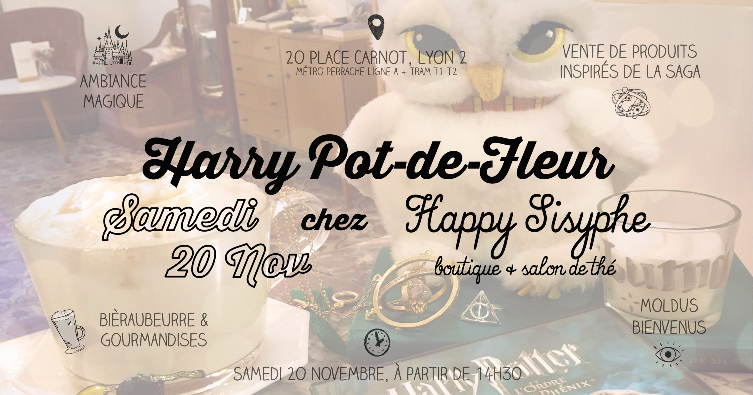 happy sisyphe lyon boutique harry potter pot de fleur potterhead officine officiel hermione ron baguette magique ambiance créateurs créations bièraubeurre chocogrenouille dragée surprise bertie crochue sorcier sorcière lyonnais lyonnaise