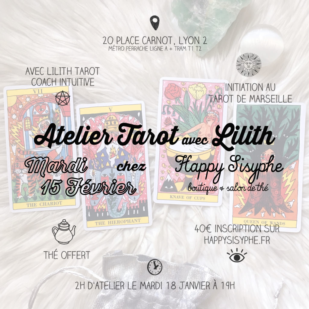 tarot de marseille illustration victoria dorche paris france made in fait main print aquarelle sorcière witchy rider waite lyon happy sisyphe boutique concept store evenement évènement aprèm tirage cartes oracles atelier initiation apprendre à tirer les cartes