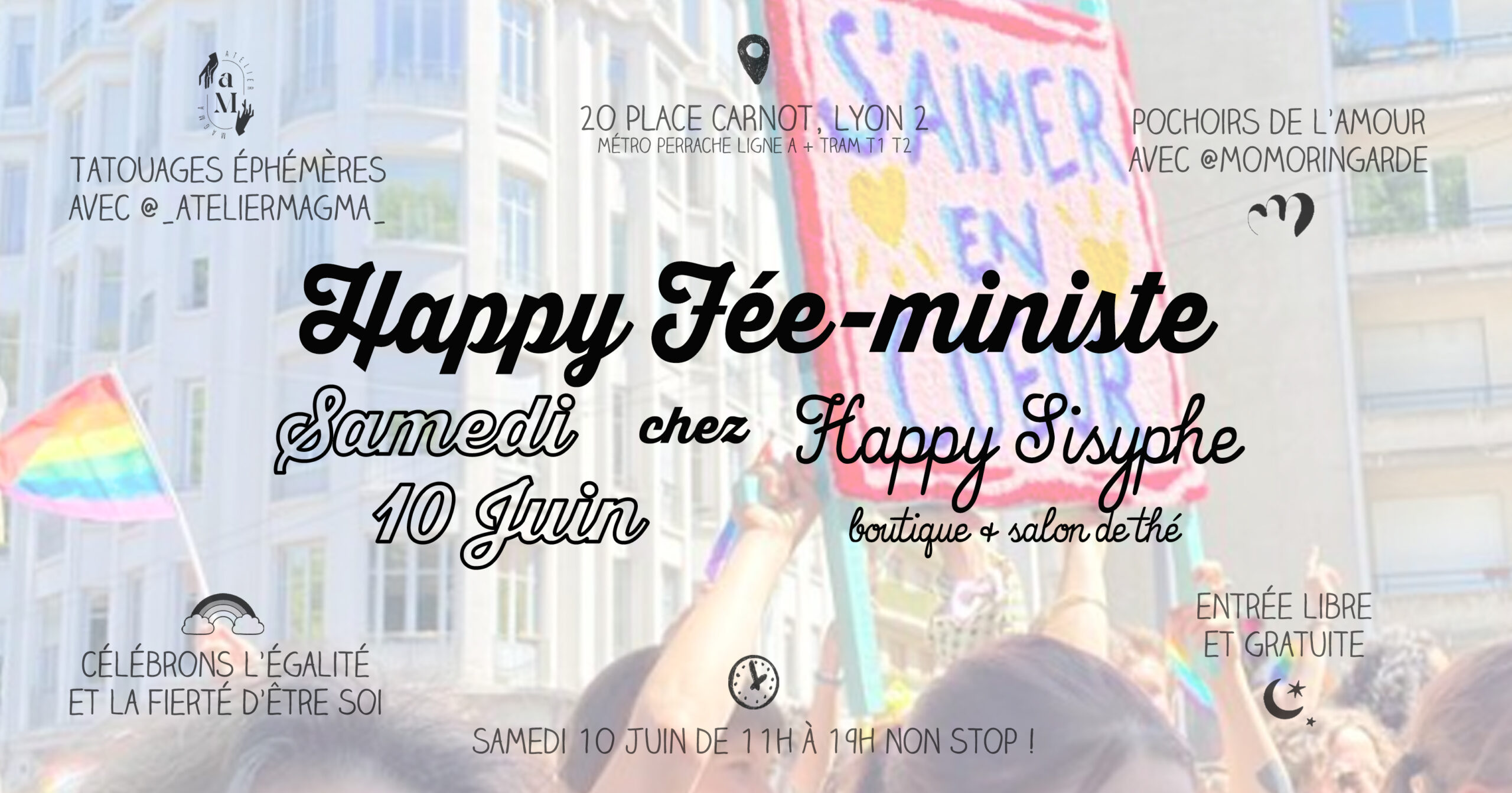 cercle de femmes féminin sacré sorcière féminisme lyon happy sisyphe nanas girl power empowerment empuissancement pride lyon défilé paillettes évènement libre et gratuit