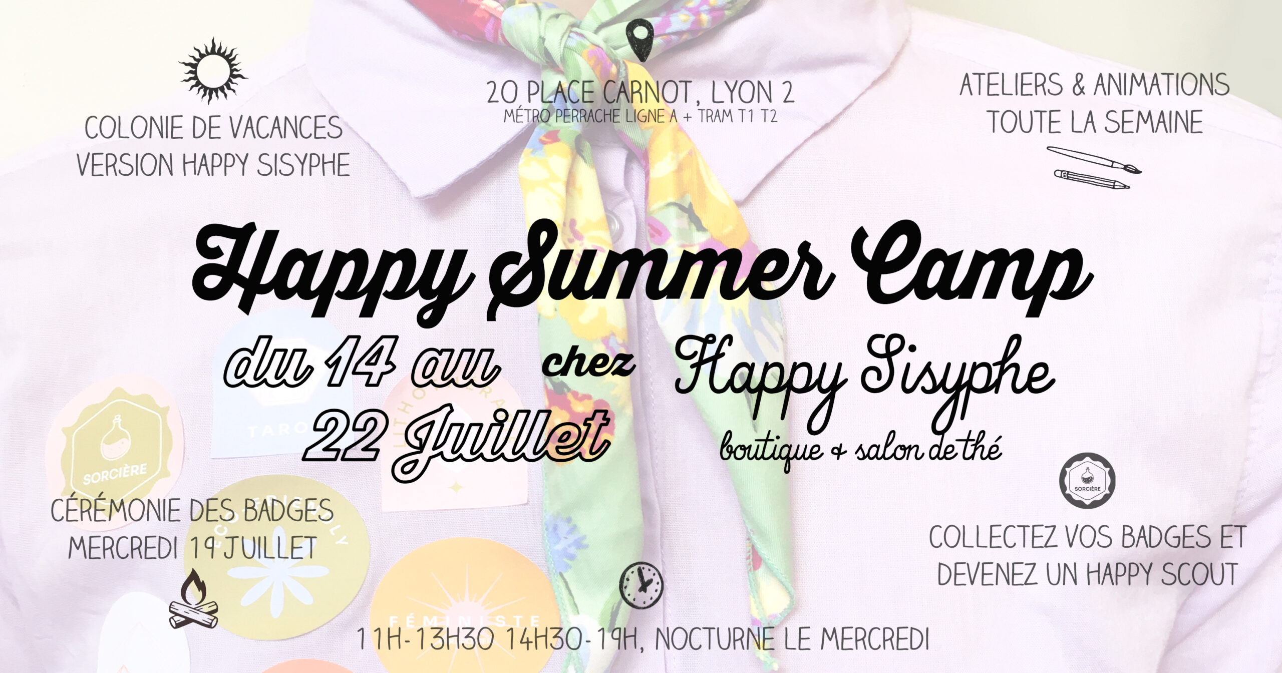 happy sisyphe lyon boutique concept store que faire a pendant l'été été summer camp colonie de vacances lyonnaise atelier évenement fête guinguette sérigrphie broderie illustration dessin fleurs poterie céramique